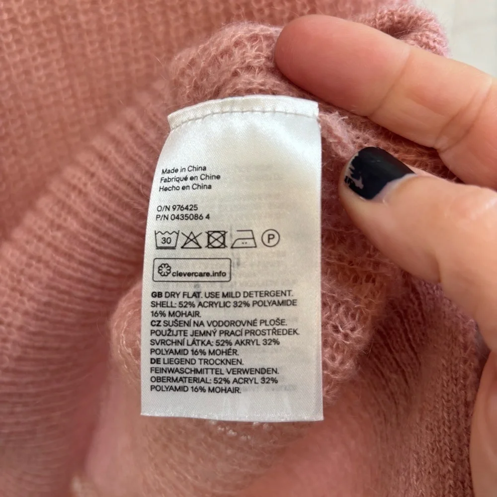 Y2K Cottagecore Pink Sweater Size XS Open Knit Long V Neck Oversized Semi Sheer